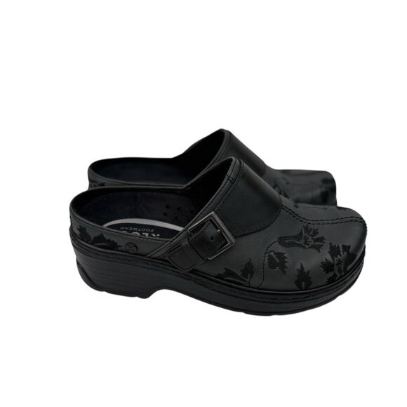 *Klogs Footwear Austin Comfort Clogs Womens 8W Black Leather Embroidered Floral - Picture 4 of 13